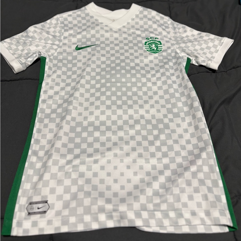 Nike White & Green Checkerboard Soccer Jersey